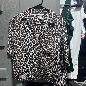 H&M Black and Brown Leopard Print Button Down Shirt
